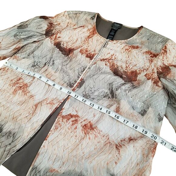 Chicos Travelers Pleated Artisan Jacket Gray Rust Red Sz 1 Medium 3/4 Sleeve - Picture 11 of 15